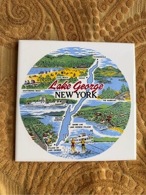 Vintage Lake George New York Ceramic Souvenir Tile